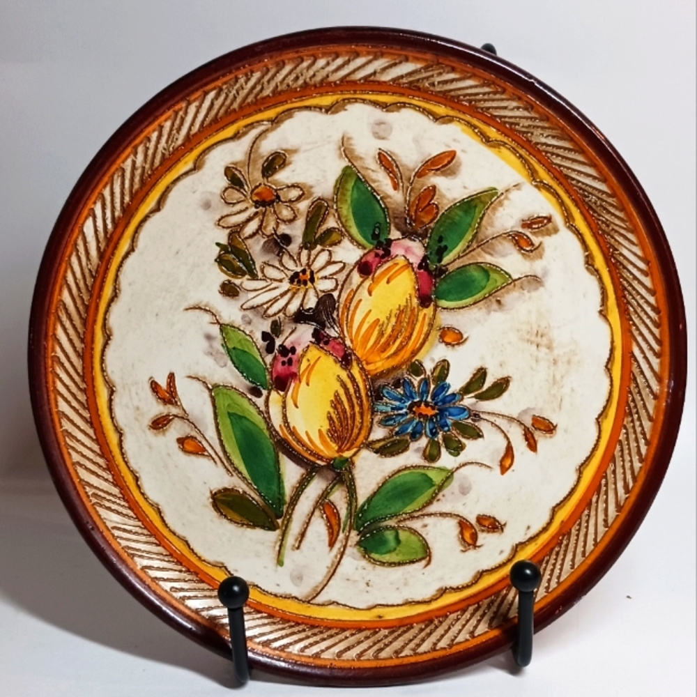 Vintage Hand Painted Plate Made in Italy Yellow Tulips 6.5"